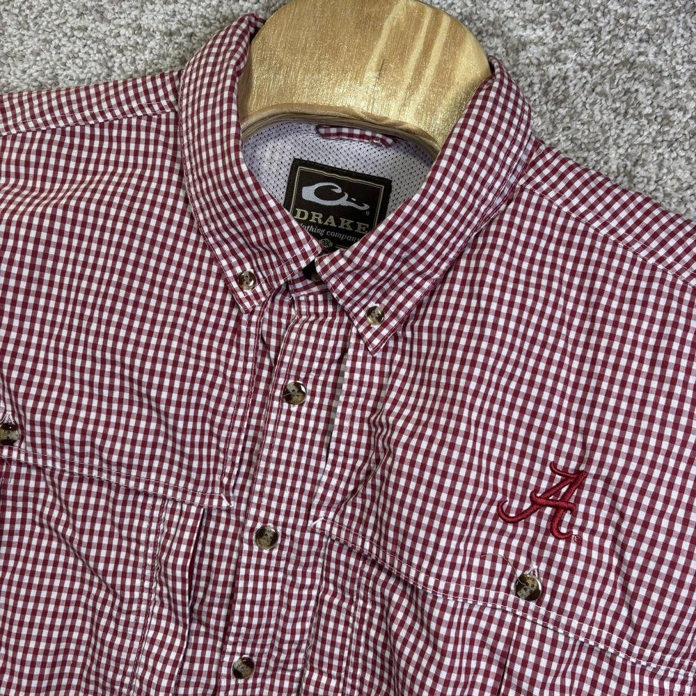 Alabama Crimson Tide Shirt Mens 2XL Red Football Drake Fishing Button Front
